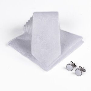 🆕Elegant 3 Piece White Jacquard Floral Silky WhiteTie Set Formal Business